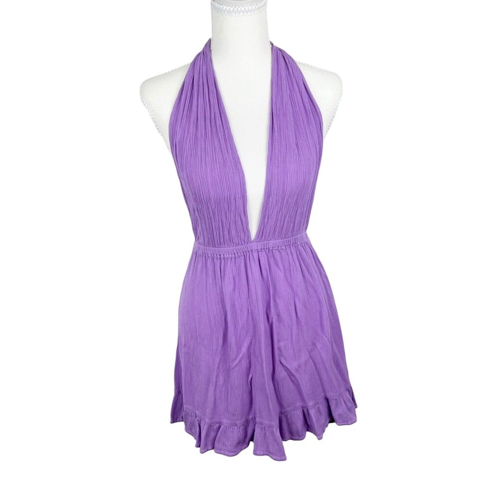 Keliki Hawaii Dress Women Small Medium Purple Tie Neck Halter Swim Beach Mini